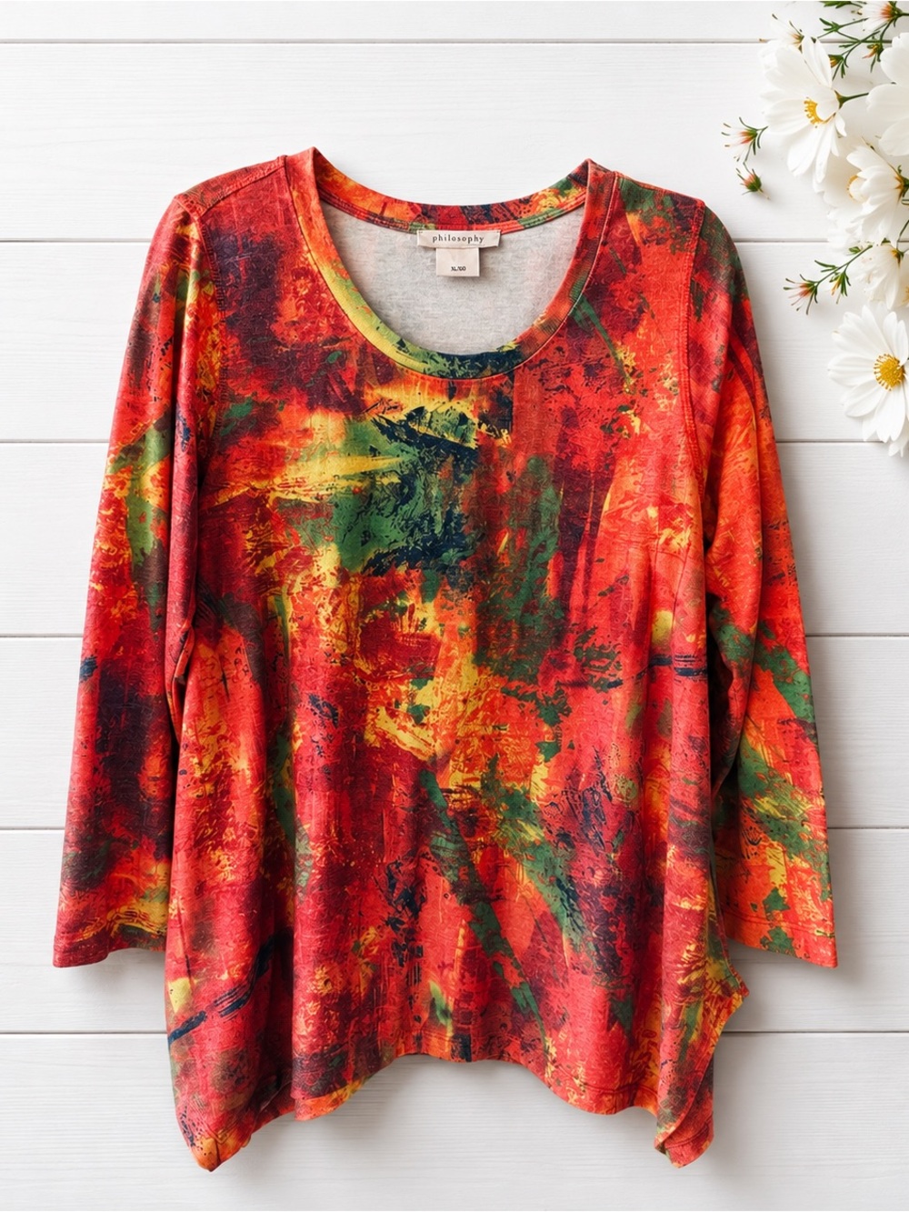 Philosophy Red Tunic Women’s xl Multicolor Abstract artsy Top